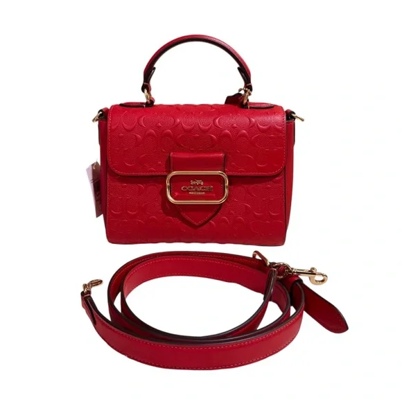 Coach Morgan Top handle Red Embossed Satchel with crossbody strap. NWT - Picture 2 of 13